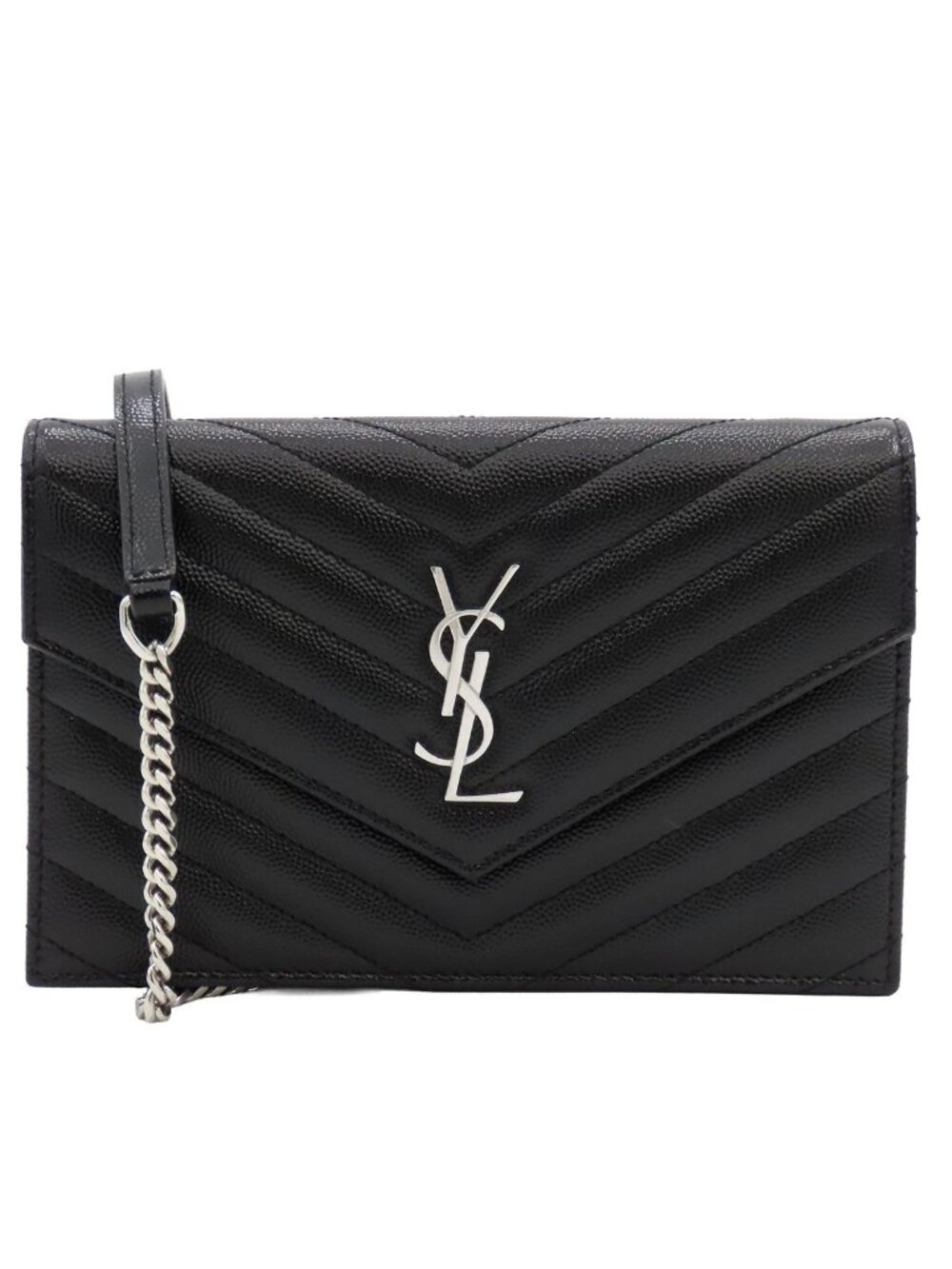 Saint Laurent Paris Cassandra Envelope Chain Wallet Black Leather Shoulder Bag
